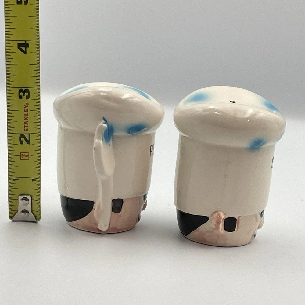 Vintage Chef Head Hat Salt and Pepper Shakers Fork Spoon‎ Large Japan Mustache